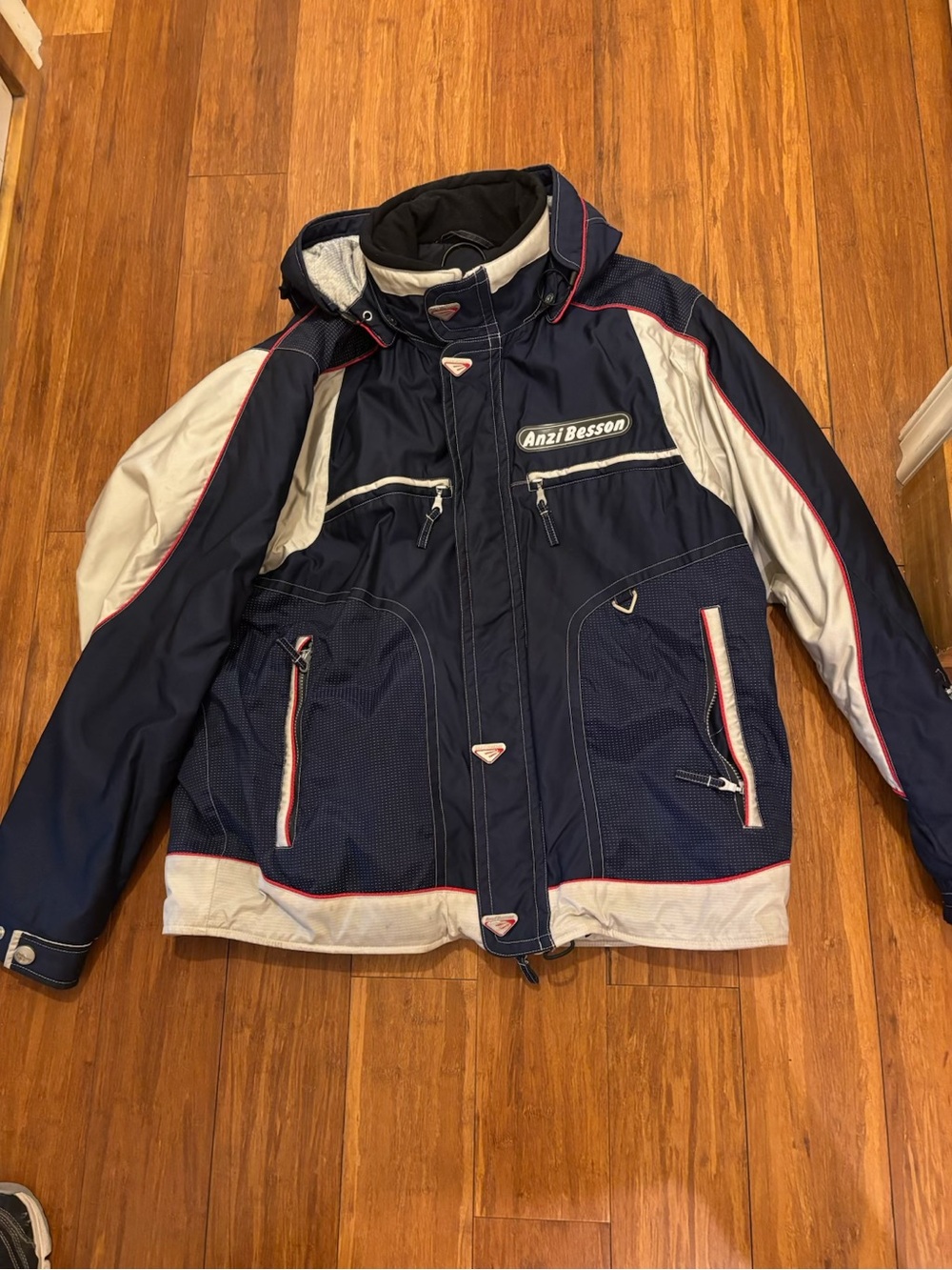 Men's Anzi Besson designer Navy and White Ski Jacket & Bib